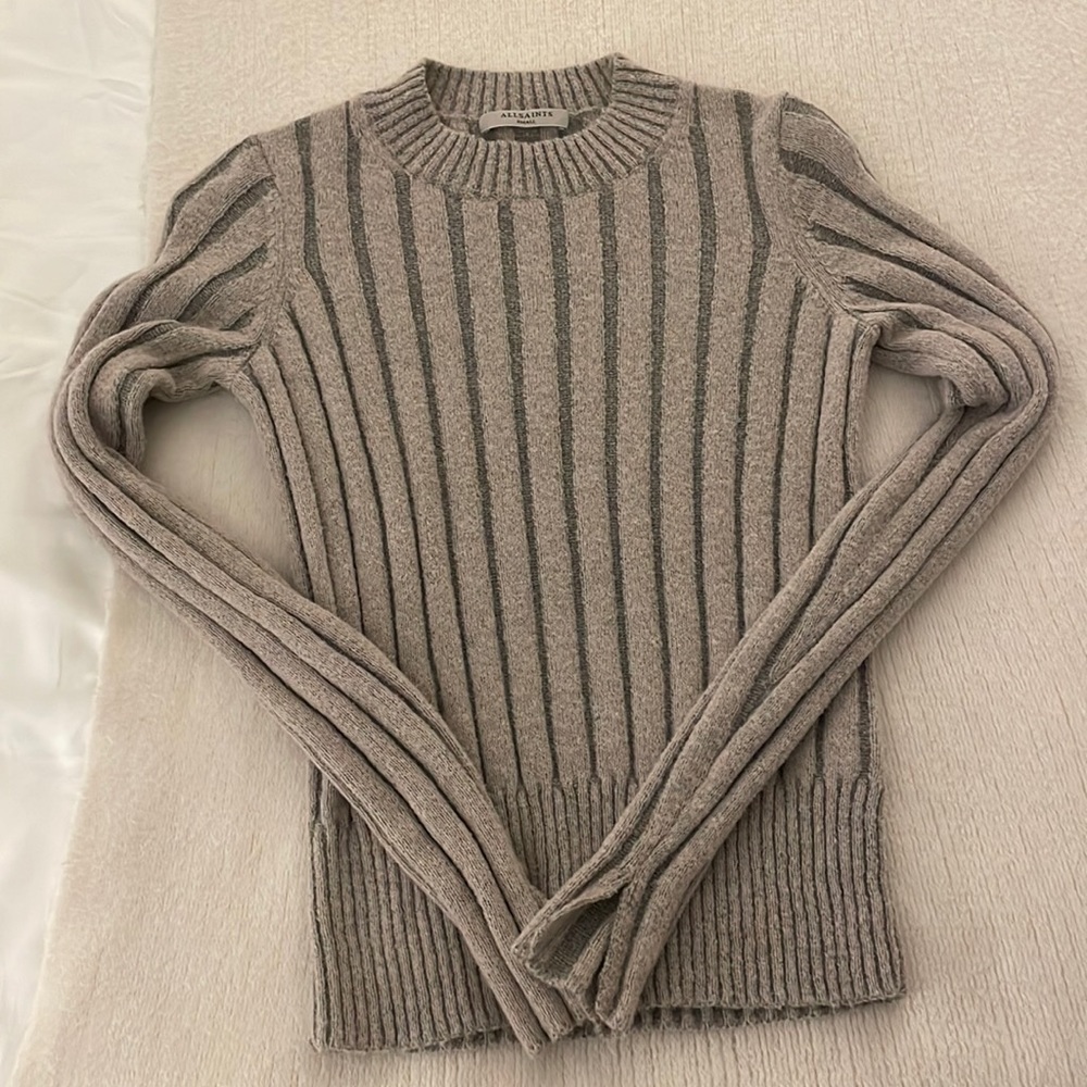 Allsaints grey stripped sweater